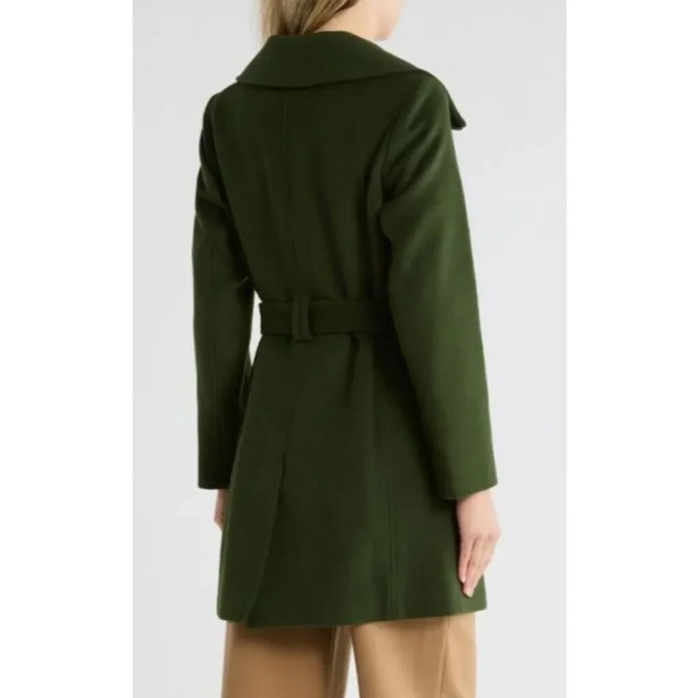 Michael Kors Womens Green Wool Blend Full Zip Belt Mid Length Pea Coat Sz M New
